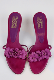 Salvatore Ferragamo 2004 Purple Floral Leather Sandals