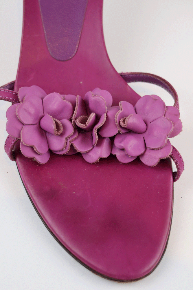Salvatore Ferragamo 2004 Purple Floral Leather Sandals