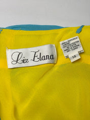 Liz Elana 2000s Turquoise & Yellow Silk Chiffon Gown - M/L