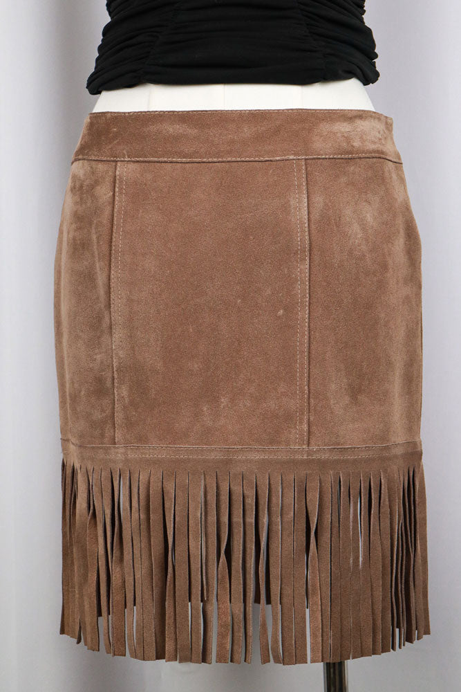 Blumarine 2000s Tan Suede Fringed Mini Skirt