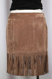 Blumarine 2000s Tan Suede Fringed Mini Skirt