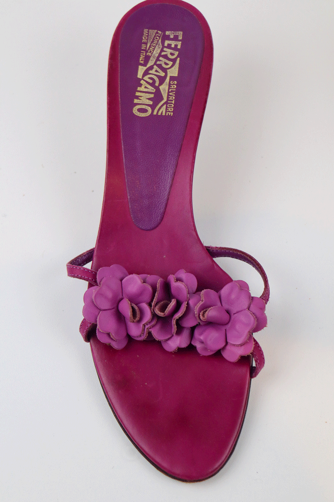 Salvatore Ferragamo 2004 Purple Floral Leather Sandals