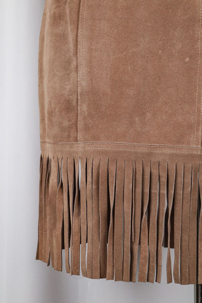 Blumarine 2000s Tan Suede Fringed Mini Skirt