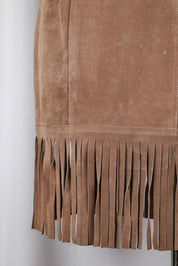 Blumarine 2000s Tan Suede Fringed Mini Skirt