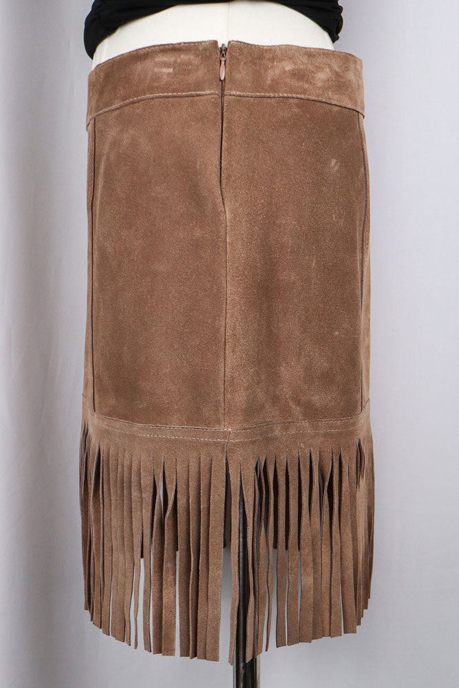 Blumarine 2000s Tan Suede Fringed Mini Skirt