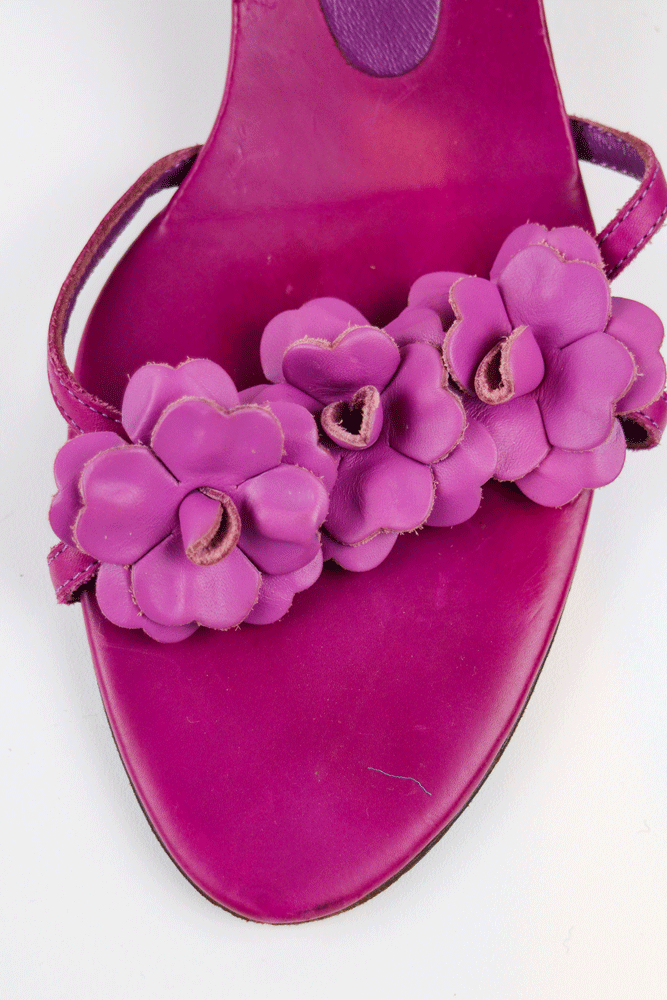 Salvatore Ferragamo 2004 Purple Floral Leather Sandals