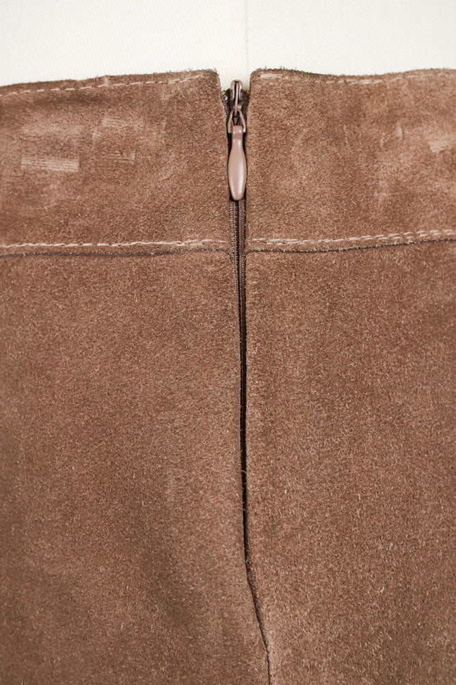 Blumarine 2000s Tan Suede Fringed Mini Skirt