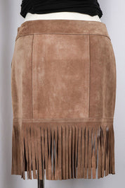 Blumarine 2000s Tan Suede Fringed Mini Skirt