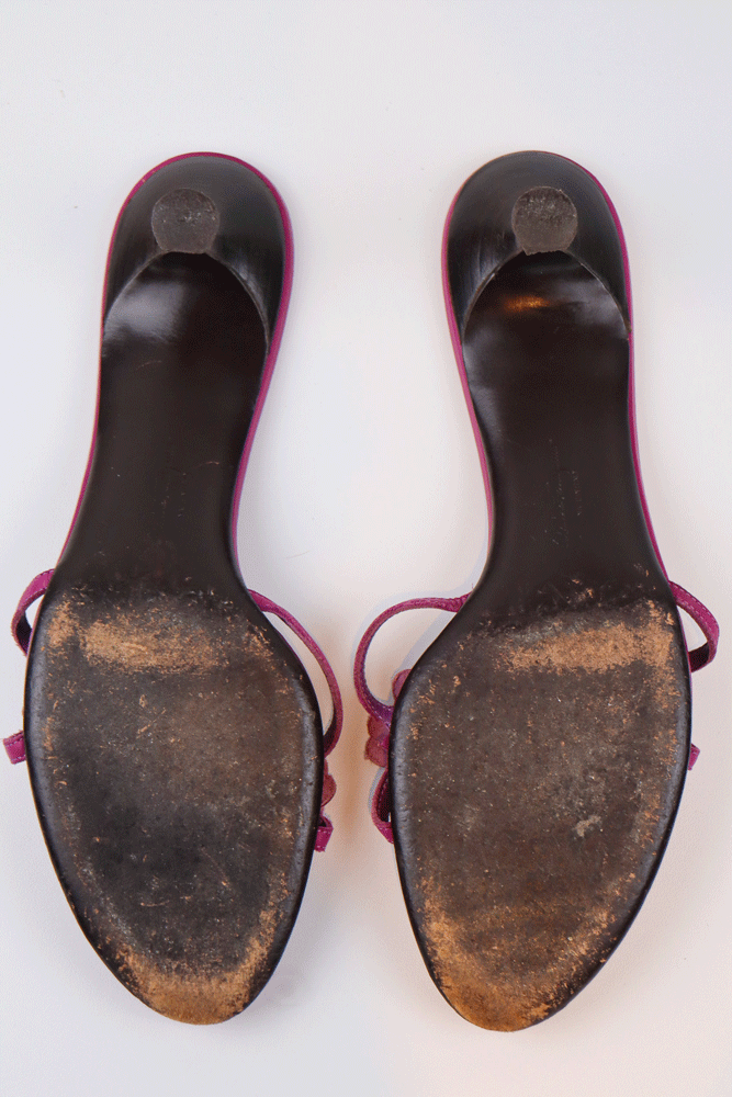 Salvatore Ferragamo 2004 Purple Floral Leather Sandals