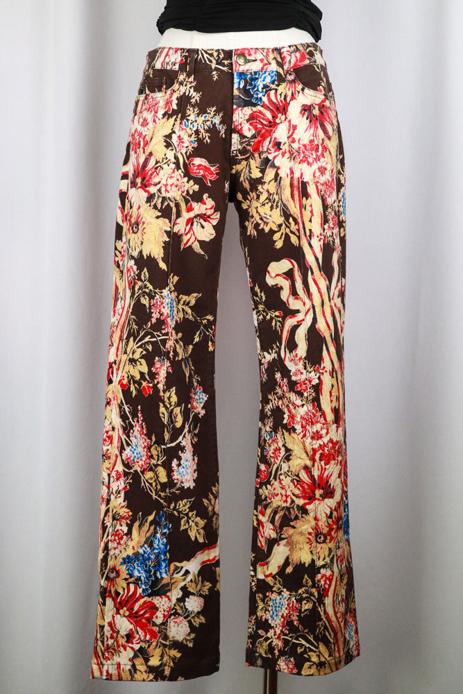 Just Cavalli 2000s Dark Floral Print Straight-Leg Jeans