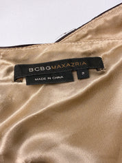 BCBG Max Azria 2000s Brown Satin Stripe Halter Midi Dress - XS/S