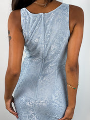 Jessica McClintock Gunne Sax 1990s Powder Blue Metallic Brocade Gown - XS/S