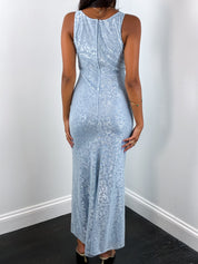 Jessica McClintock Gunne Sax 1990s Powder Blue Metallic Brocade Gown - XS/S