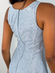 Jessica McClintock Gunne Sax 1990s Powder Blue Metallic Brocade Gown - XS/S