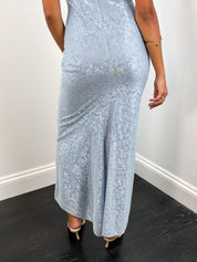 Jessica McClintock Gunne Sax 1990s Powder Blue Metallic Brocade Gown - XS/S