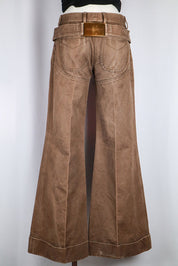 Dolce & Gabbana 1999 Brown Flared Pants with Gold Belt Buckle