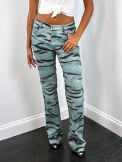 Just Cavalli 2000s Tiger Print Flared Jeans - W29