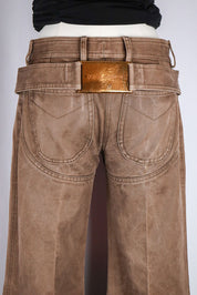 Dolce & Gabbana 1999 Brown Flared Pants with Gold Belt Buckle