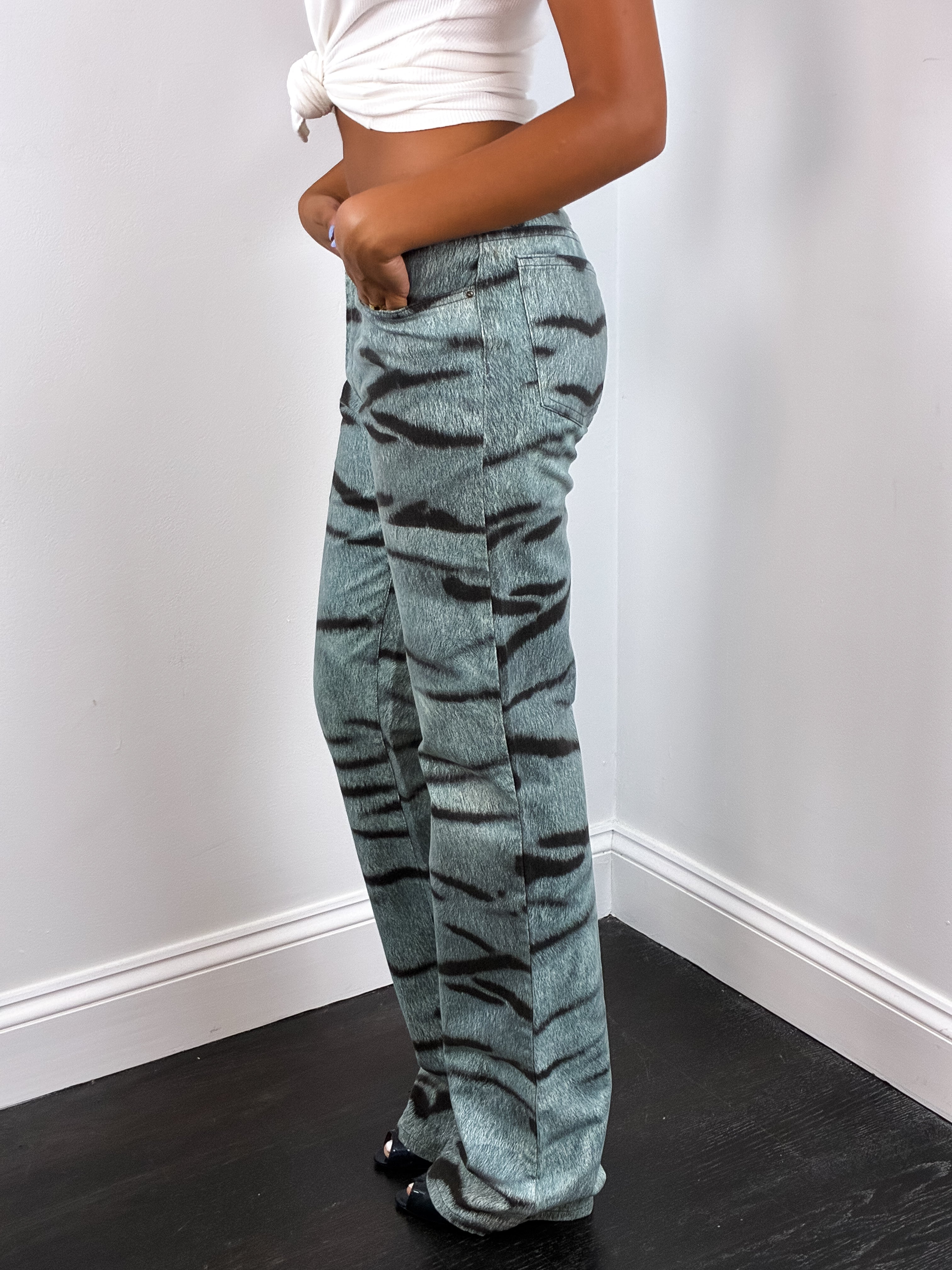 Just Cavalli 2000s Tiger Print Flared Jeans - W29