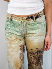 Just Cavalli 2000s Floral Tattoo Print Flared Jeans - W29