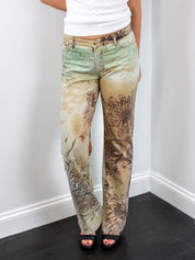 Just Cavalli 2000s Floral Tattoo Print Flared Jeans - W29