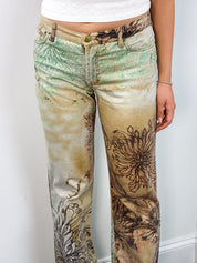 Just Cavalli 2000s Floral Tattoo Print Flared Jeans - W29