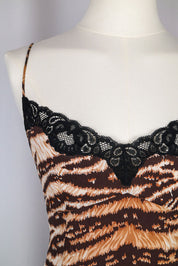 Dolce & Gabbana 2000s Tiger Print Satin Lace Trim Cami Top