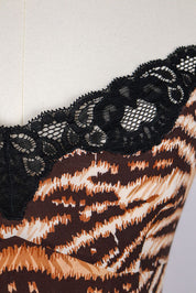 Dolce & Gabbana 2000s Tiger Print Satin Lace Trim Cami Top