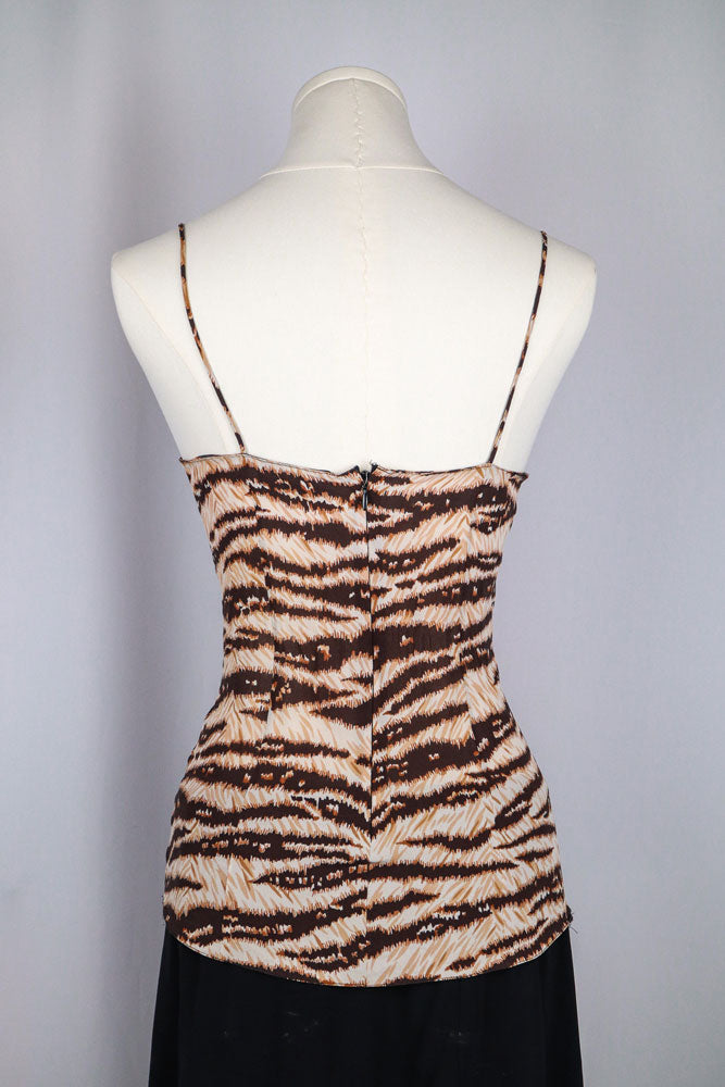 Dolce & Gabbana 2000s Tiger Print Satin Lace Trim Cami Top