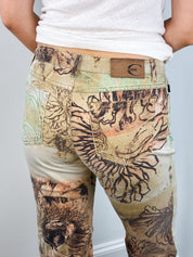 Just Cavalli 2000s Floral Tattoo Print Flared Jeans - W29