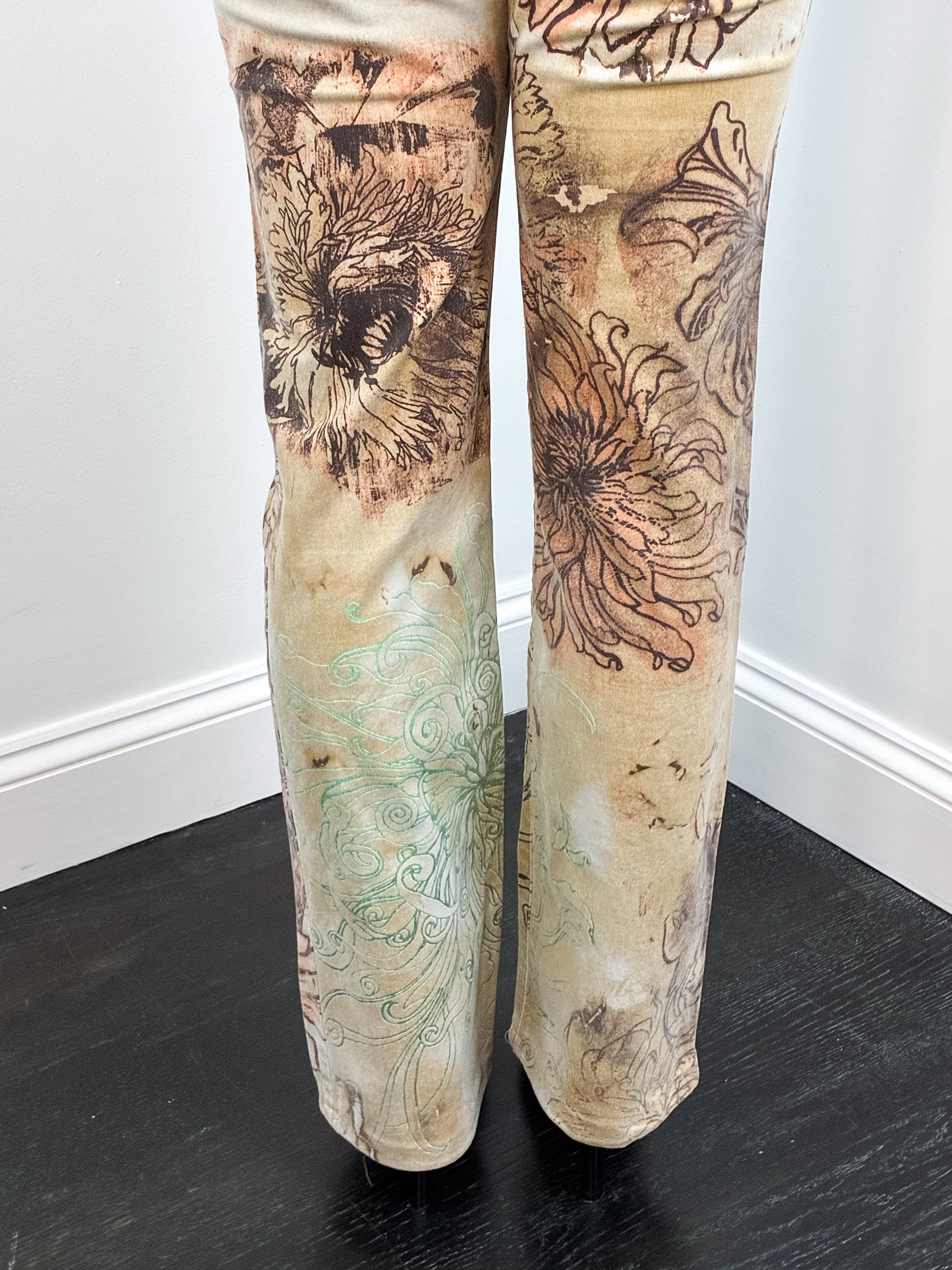 Just Cavalli 2000s Floral Tattoo Print Flared Jeans - W29