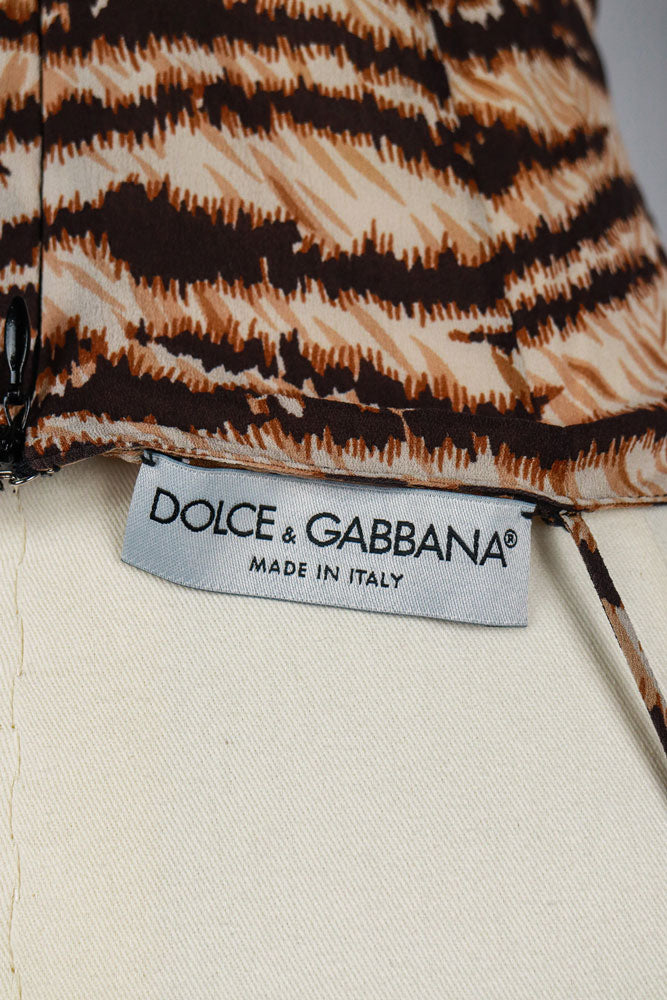 Dolce & Gabbana 2000s Tiger Print Satin Lace Trim Cami Top