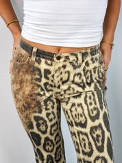 Roberto Cavalli 2000s Leopard Explosion Flared Jeans - W30