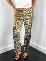 Roberto Cavalli 2000s Leopard Explosion Flared Jeans - W30