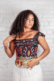 Just Cavalli Tapestry & Leopard Print Top