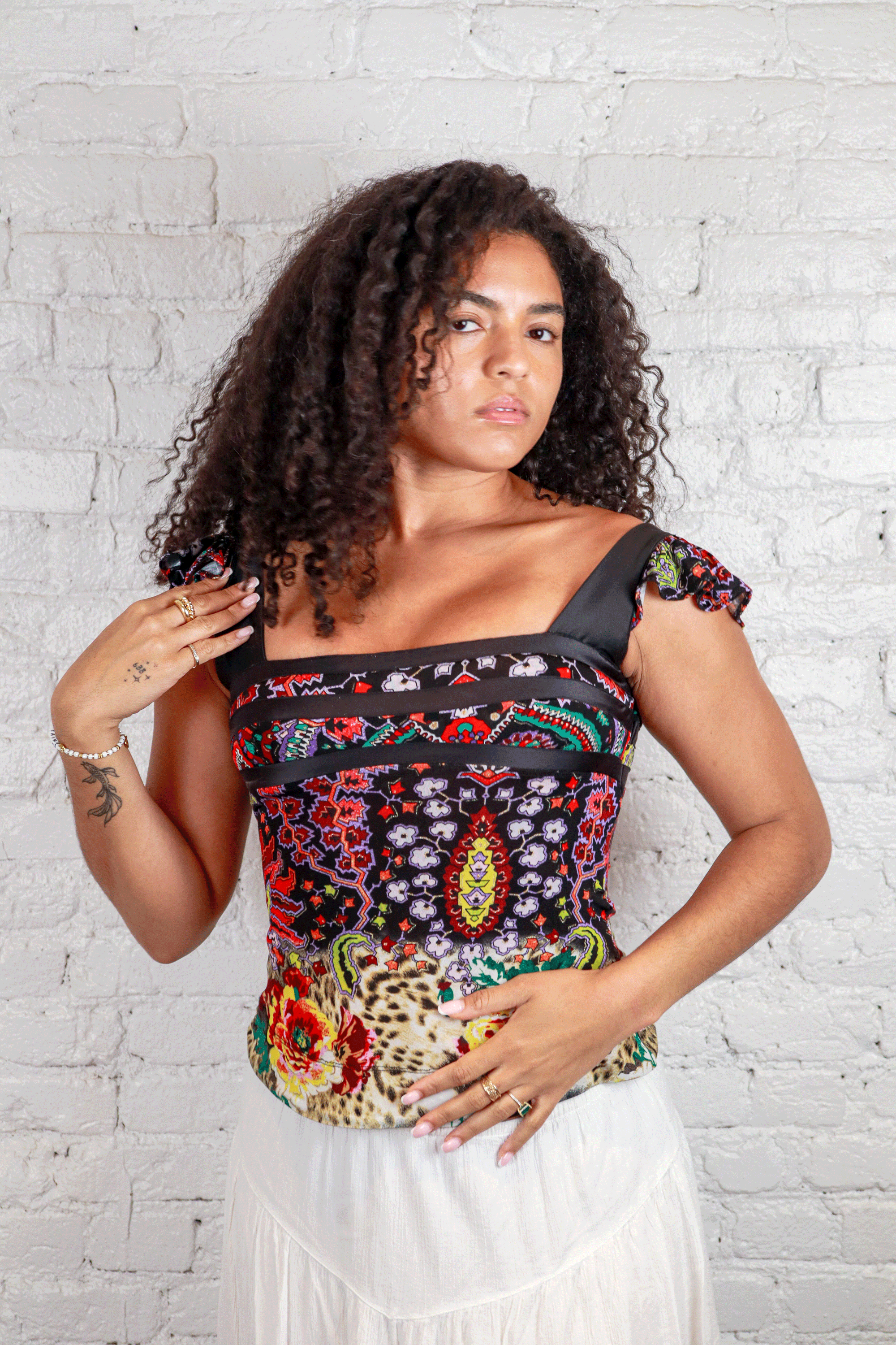 Just Cavalli Tapestry & Leopard Print Top