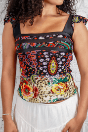 Just Cavalli Tapestry & Leopard Print Top