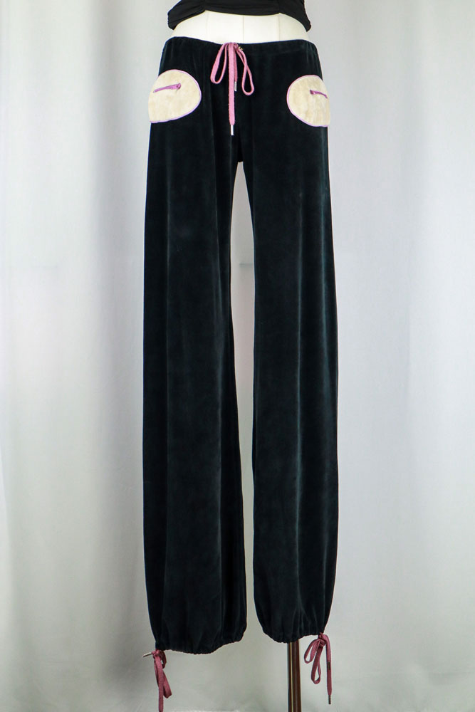 Miss Sixty 2000s Black Velour Drawstring Pants