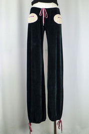 Miss Sixty 2000s Black Velour Drawstring Pants