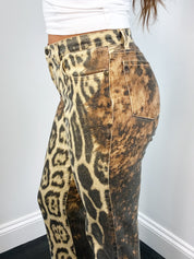 Roberto Cavalli 2000s Leopard Explosion Flared Jeans - W30