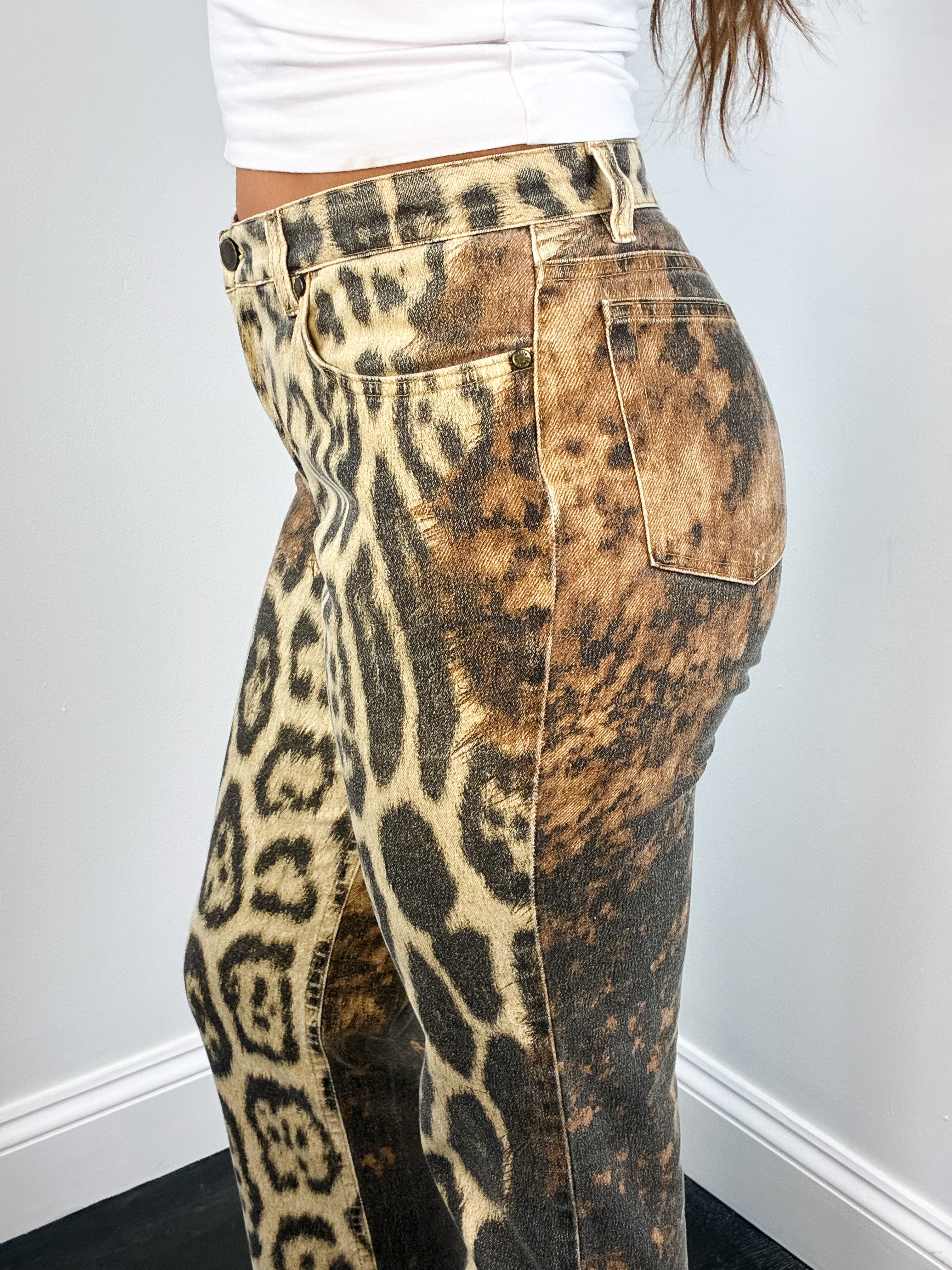 Roberto Cavalli 2000s Leopard Explosion Flared Jeans - W30