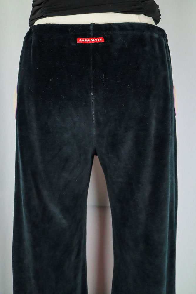 Miss Sixty 2000s Black Velour Drawstring Pants