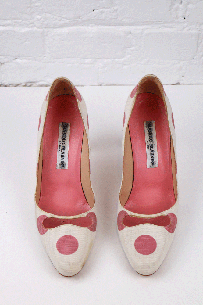 Manolo Blahnik 2000 Polka Dot Canvas Pumps