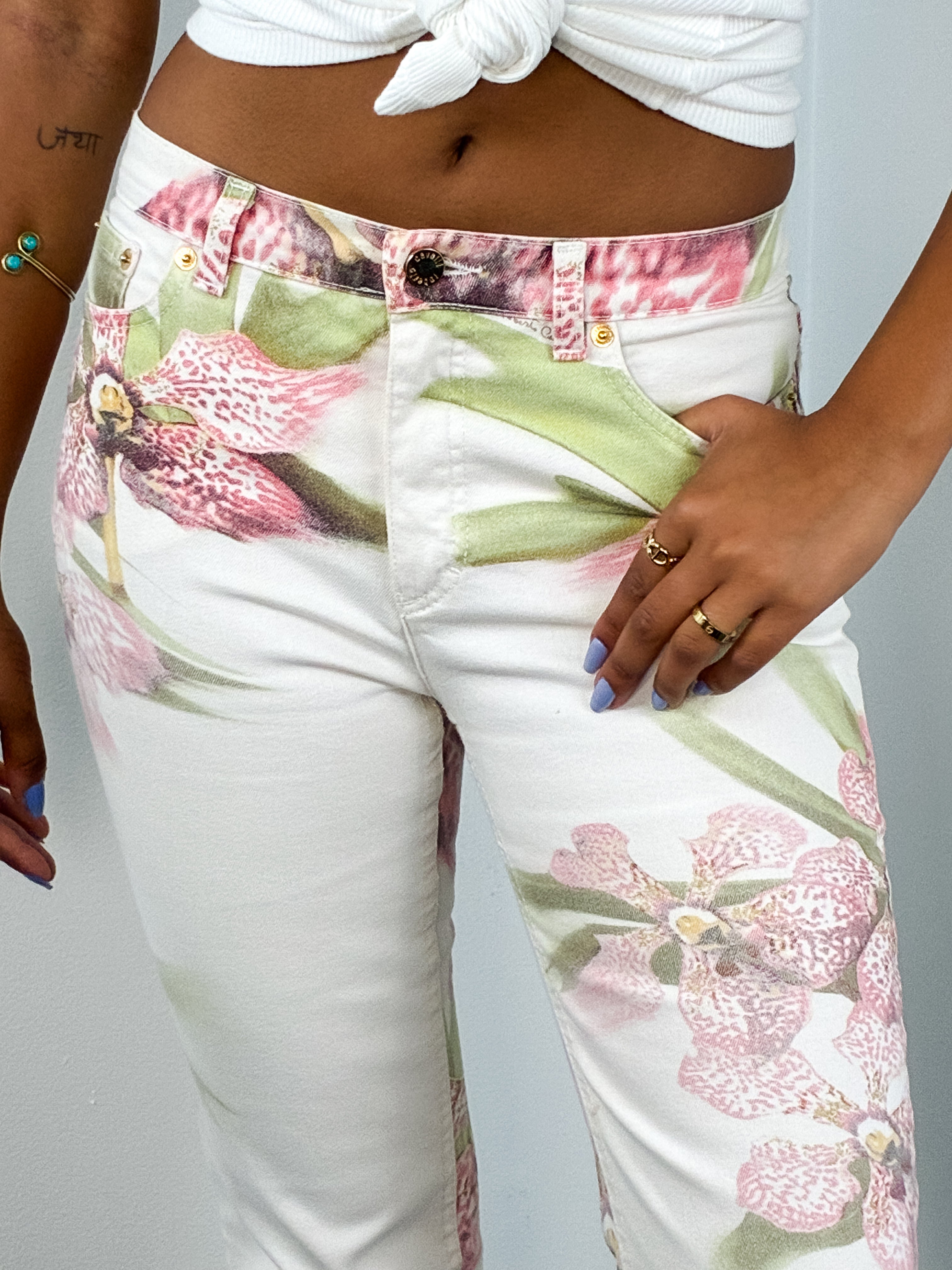 Roberto Cavalli 2004 Orchid Floral Print Jeans - W27