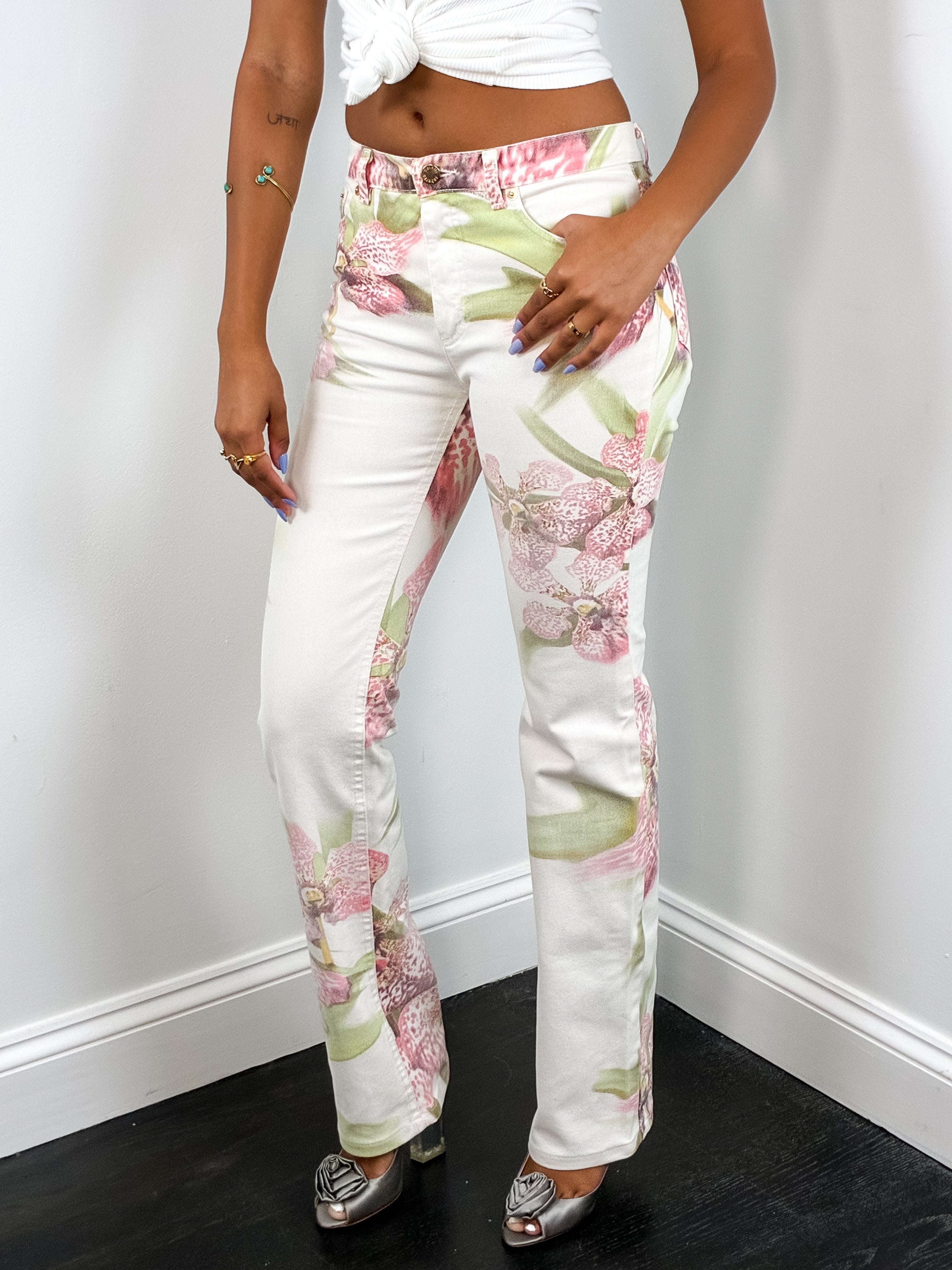 Roberto Cavalli 2004 Orchid Floral Print Jeans - W27
