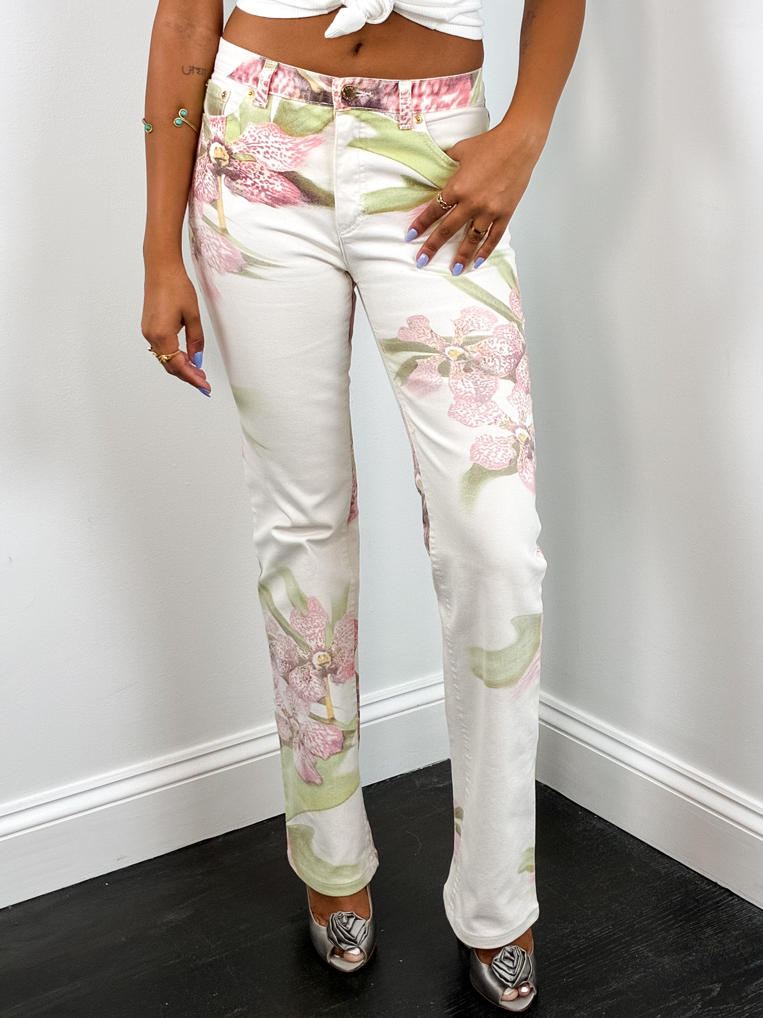 Roberto Cavalli 2004 Orchid Floral Print Jeans - W27
