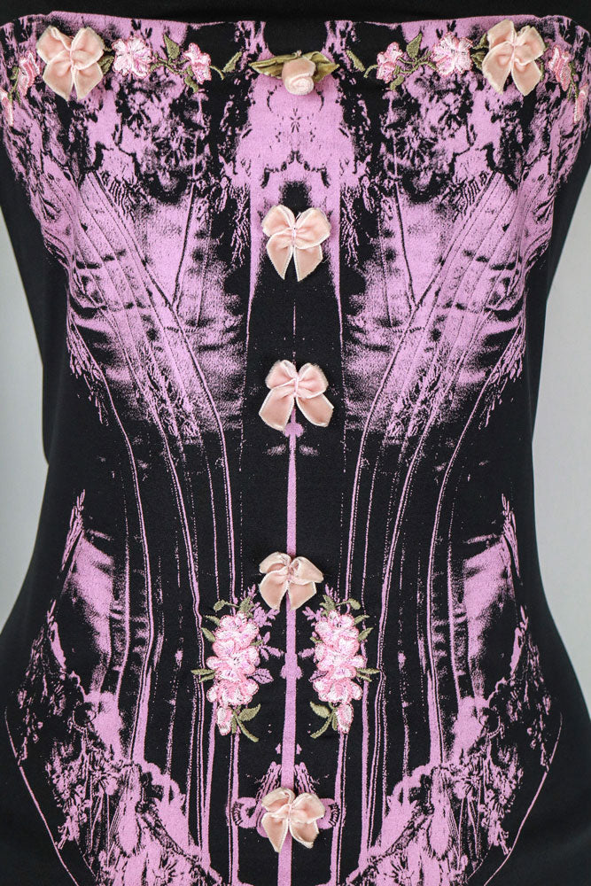 Blumarine 2000s Black Satin Tank with Pink Trim