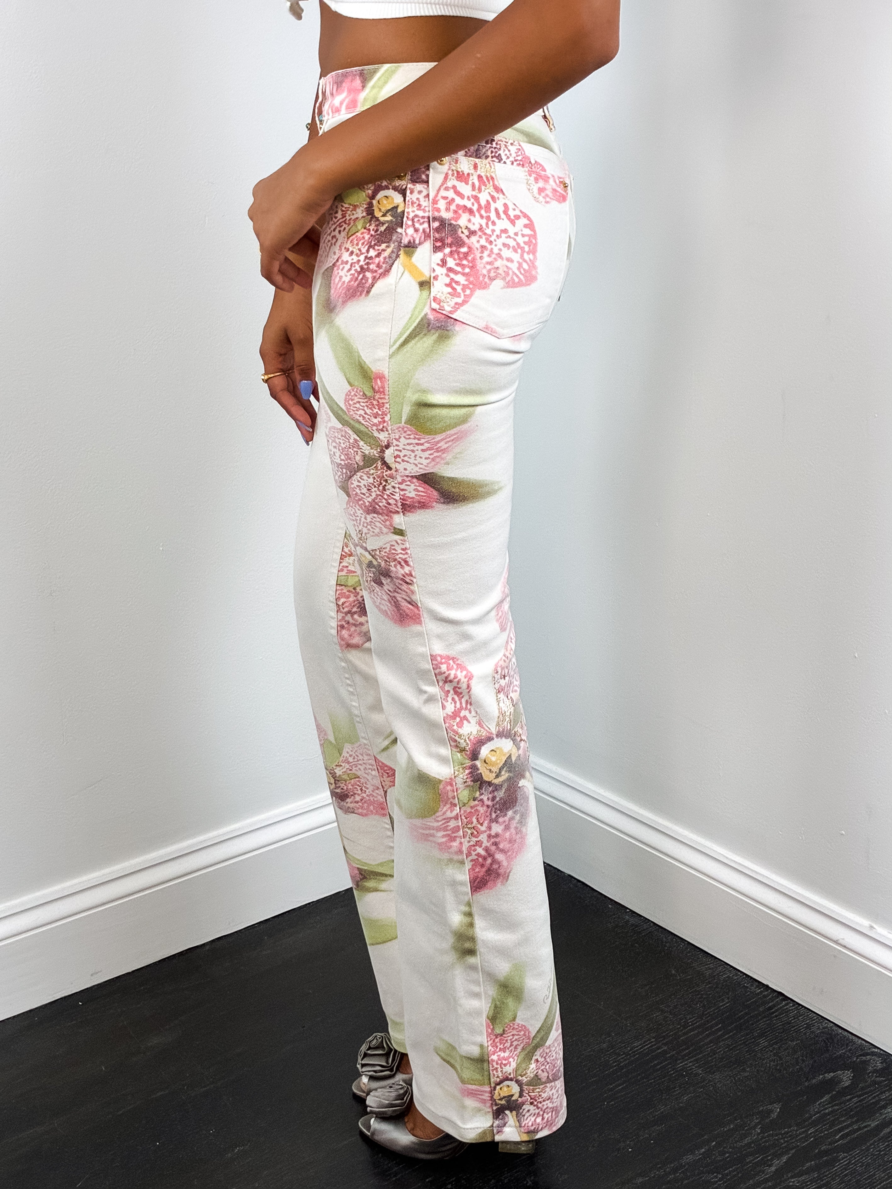 Roberto Cavalli 2004 Orchid Floral Print Jeans - W27