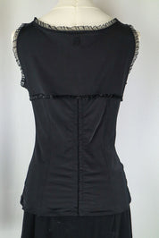 Blumarine 2000s Black Satin Tank with Pink Trim