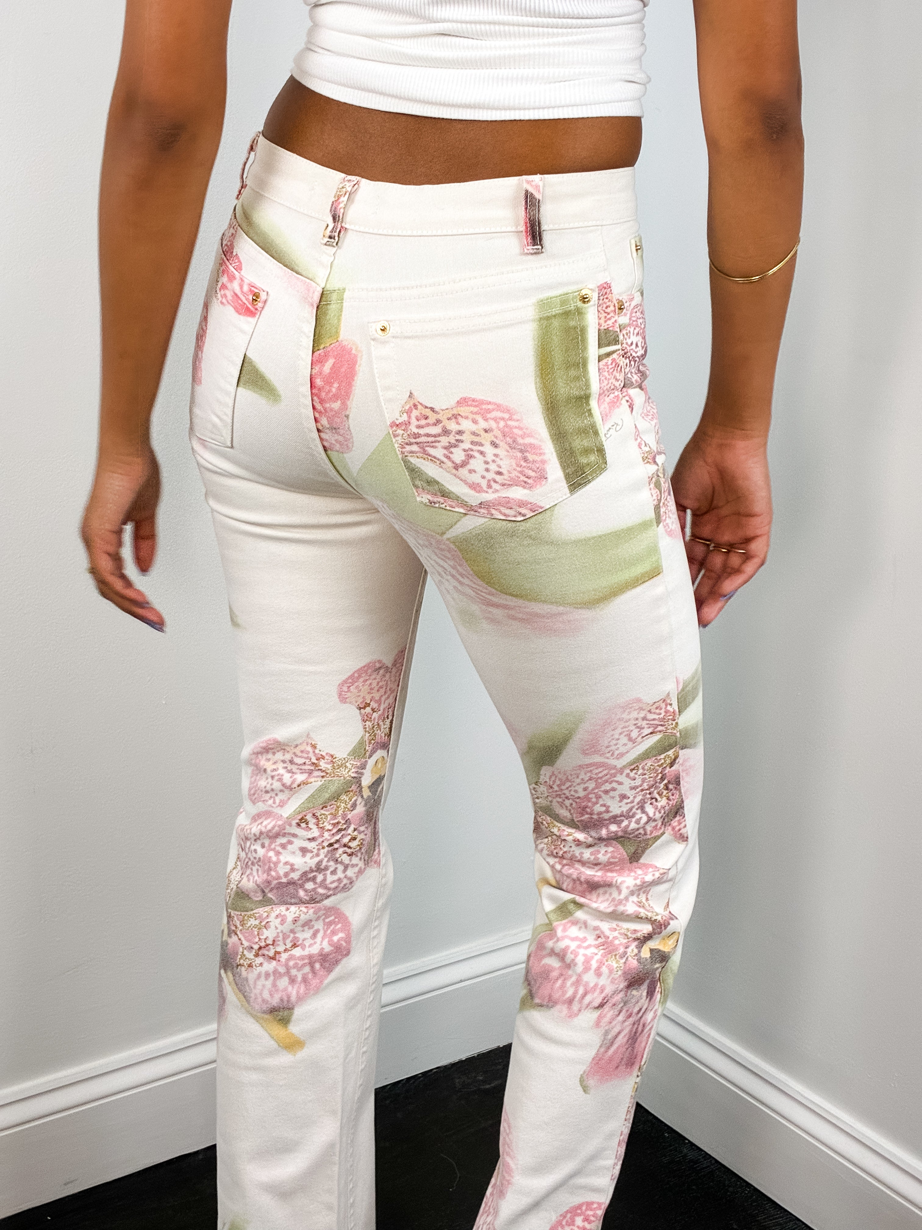 Roberto Cavalli 2004 Orchid Floral Print Jeans - W27